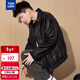 唐獅（TonLion）2025秋男翻領(lǐng)前胸硅膠印花短款仿皮外套