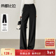 尚都比拉高腰修身黑色直筒褲女秋夏季都市通勤垂感休閑褲百搭一?？坶L(cháng)褲