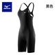 美津濃（MIZUNO）泳衣女士連體五分高級感速干專(zhuān)業(yè)競速游泳裝備泡溫泉保守運動(dòng)泳裝 黑色【UPF50+ 送可拆卸胸墊】 L 【適合162-170cm 56-62kg】