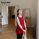 塔馳密司（touchmiss）品牌2026孕婦新年戰袍套裝紅色花邊針織毛衣馬甲上衣微喇孕婦褲 石墨黑褲【冬款加絨】建議身高162cm以上 選M-XL碼 XL