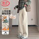 浪莎羊毛闊腿褲女春秋冬加絨新款高腰顯瘦小個(gè)子直筒窄版香蕉運動(dòng)褲子 燕麥色 【秋冬加絨】 M 【適合80-100斤】