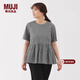 MUJI女式 泡泡紗 短袖罩衫 t恤上衣打底衫女款內搭 女裝 BC2PDA5A 黑色格紋 S (155/80A)