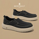 夢(mèng)特嬌男鞋 2026春季新款透氣高端布鞋 輕軟厚底帆布樂(lè )福鞋一腳蹬休閑鞋 自然黑 41