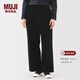 MUJI女式 木棉混燈芯絨 抽褶寬版褲褲子女款女裝25年冬季BE1XPA5A 黑色 M （160/66A）