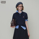 Teenie Weenie小熊女裝T恤26春季新款少女感荷葉邊門(mén)襟氣質(zhì)POLO衫 藏青色 M