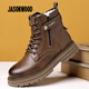 JASONWOOD品牌男鞋2025冬季新款男士真皮加絨高幫馬丁靴保暖棉鞋加厚雪地靴 棕色加絨【正品男鞋】 42 (260mm)