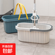 加長(cháng)海綿拖把桶擠水桶單桶拖把盆塑料拖布桶長(cháng)方形洗拖把桶拖地桶 藍色-大號【52.5cm加厚帶輪】