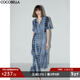 COCOBELLA手工扎染印花襯衫裙女夏氣質(zhì)通勤OL束腰連衣裙FR525 藍色扎染 XL