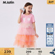 馬·拉?。∕.Latin）/【商場(chǎng)同款】童裝夏款女童多巴胺針織蓬蓬短袖連衣裙 玫粉紅 140cm