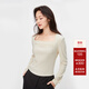 ONLY2025夏季新款優(yōu)雅氣質(zhì)同色字母褶皺修身方領(lǐng)長(cháng)袖T恤女|125302006 A43奶油白色 M