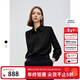 朗姿法式優(yōu)雅緞面設計感通勤職業(yè)襯衫女2025年秋季捏褶翻領(lǐng)上衣 黑色2 M