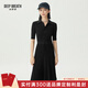 深呼吸DEEP BREATH女裝POLO領(lǐng)收腰針織洋裝中袖連衣裙A500345 黑 L (4)