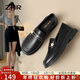 ZHR單鞋女氣質(zhì)珍珠兩穿樂(lè )福鞋女舒適軟底真牛皮鞋子女 BK81 黑色 36