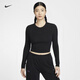 耐克女子針織修身上衣春季長(cháng)袖短款刺繡舒適NIKE CHILL HF5323 010黑/黑 XL
