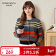 科蒙博卡2024秋冬撞色條紋羊毛開(kāi)衫外套女加厚絞花上衣針織衫 深空灰 L