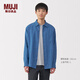 MUJI男式 漢麻水洗 長(cháng)袖襯衫 男士襯衣外套上衣男款夏季 男裝AC218A5S 藍色 L (175/100A)