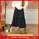 三彩獨醒2025冬季新款碎花半身裙松緊腰A字裙木耳邊長(cháng)裙F 漆黑色花卉 S 155/64A