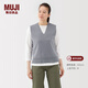 MUJI女式 米蘭諾羅紋編織 背心 針織女裝上衣馬甲25年冬季 BA1QPA5A 淺灰色 L (165/88A)