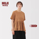 MUJI女式 泡泡紗 短袖罩衫 t恤上衣打底衫女款內搭 女裝 BC2PDA5A 駝色 M (160/84A)
