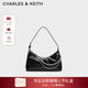 CHARLES&KEITH柔軟拉鏈式褶皺單肩包腋下包包女包女士生日新年禮物CK2-40782472 Noir黑色 S