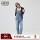 Teenie Weenie【天絲混紡】小熊女秋季元氣時(shí)尚牛仔連體長(cháng)褲背帶褲 中藍色 S (160)