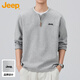 JEEP吉普衛衣男士長(cháng)袖T恤春秋季假兩件寬松打底衫上衣服男裝 花灰 2XL