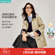 茵曼（INMAN）巴恩風(fēng)撞色中長(cháng)款風(fēng)衣2026春季女裝新款復古寬松顯瘦工裝外套  土卡其 S