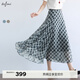 伊芙麗（eifini）蔣欣代言時(shí)髦飄逸長(cháng)款顯瘦大裙擺A字黑白格紋半裙女2025新款 水墨黑 XL 125-140斤
