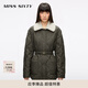 MISS SIXTY2025秋季新款羽絨外套女菱格可拆毛領(lǐng)系腰帶寬松90鴨絨 棕綠 S 【偏大,建議拍小一碼】