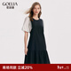 歌莉婭拼接假兩件連衣裙女新品名媛氣質(zhì)a字通勤小香風(fēng)裙子1A6C4HARA 00B黑色 XL (170)