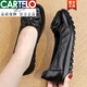 卡帝樂(lè )鱷魚(yú)（CARTELO）溫州真軟皮媽媽鞋女春秋皮鞋單鞋女舒適百搭平底防滑老人鞋豆豆鞋 黑色【軟皮】 39