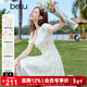 百圖betu女裝2025夏季新款連衣裙抽褶泡泡袖國風(fēng)印花收腰裙子2503T91 米白 M
