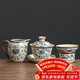 不拙汝窯三才蓋碗青花瓷茶碗防燙茶具分茶器帶茶漏過(guò)濾網(wǎng)蓋碗三件套