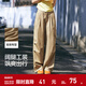 森馬（Semir）休閑褲女松緊腰闊腿褲高街酷颯風(fēng)夏設計感抽繩工裝褲潮流潮酷 咖色調00355 S