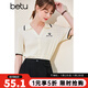betu百圖女裝短袖V字翻駁領(lǐng)套頭上衣針織衫女2203T03 米白 XS