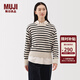MUJI 女式 羊毛可水洗 中針距 圓領(lǐng)毛衣 女款針織衫25年冬季 女裝 燕麥色條紋 M (160/84A)