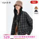 飛鳥(niǎo)和新酒兩面穿格子小個(gè)子棉衣女2025冬季新款保暖菱格棉上衣 格子墨綠HMG09 M