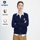 Navigare意大利小帆船女士毛衣秋冬季新款純綿羊毛長(cháng)袖開(kāi)衫通勤針織外套 海軍藍 XL