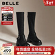 百麗（Belle）復古潮酷彈力靴女冬季新款商場(chǎng)同款粗跟增高彈力高靴E5H1DDG5 黑色-絨里 37
