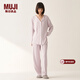 MUJI女式柔軟針織前開(kāi)睡衣套裝女士家居服女款女裝25年秋季 FD32CC5A 煙熏粉色 L -XL 上裝170/92A 下裝170/74A