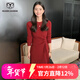 牧什秋冬山羊絨連衣裙女士圓領(lǐng)羊絨裙女純色抽條修身針織裙新款MK98R 酒紅色 L
