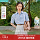 茵曼（INMAN）【純棉】百搭壓褶刺繡翻領(lǐng)襯衫女裝2026夏季新款泡泡袖襯衣上衣 淺藍色 -F18528119H1 XL