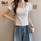 班尼路S&K短袖t恤女方領(lǐng)內搭上衣服百搭柔軟棉質(zhì)親膚半袖打底衫夏季新款 白#米白熊拿星K L