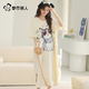 都市麗人睡衣女款春夏季純棉卡通帶胸墊短袖長(cháng)款大碼連衣裙子家居服睡裙女