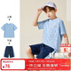 ASK JUNIOR童裝兒童套裝男童速干運動(dòng)休閑夏裝短袖T恤短褲兩件套 藍色 150