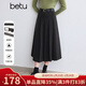 百圖betu女裝冬季新款半身裙風(fēng)琴折設計配腰帶A型裙子女2410T75 深灰 L