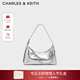 CHARLES&KEITH柔軟拉鏈式褶皺單肩包腋下包包女包女士生日新年禮物CK2-40782472 Silver銀色 S