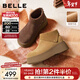 百麗（Belle）復古絨面勃肯鞋女冬季新款商場(chǎng)同款厚底加絨休閑短靴E6F1DDD5 棕色-薄絨 36 (230mm)