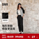 森馬（Semir）休閑褲女純色松緊腰束腳衛褲女士潮流簡(jiǎn)約風(fēng)秋季拼接長(cháng)褲顯瘦 黑色90001 M