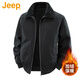JEEP美國正品高端夾克外套秋冬男裝翻領(lǐng)羊羔絨寬松休閑保暖加絨棉服潮 黑色-100%純棉 加絨 【專(zhuān)柜同款】 XL